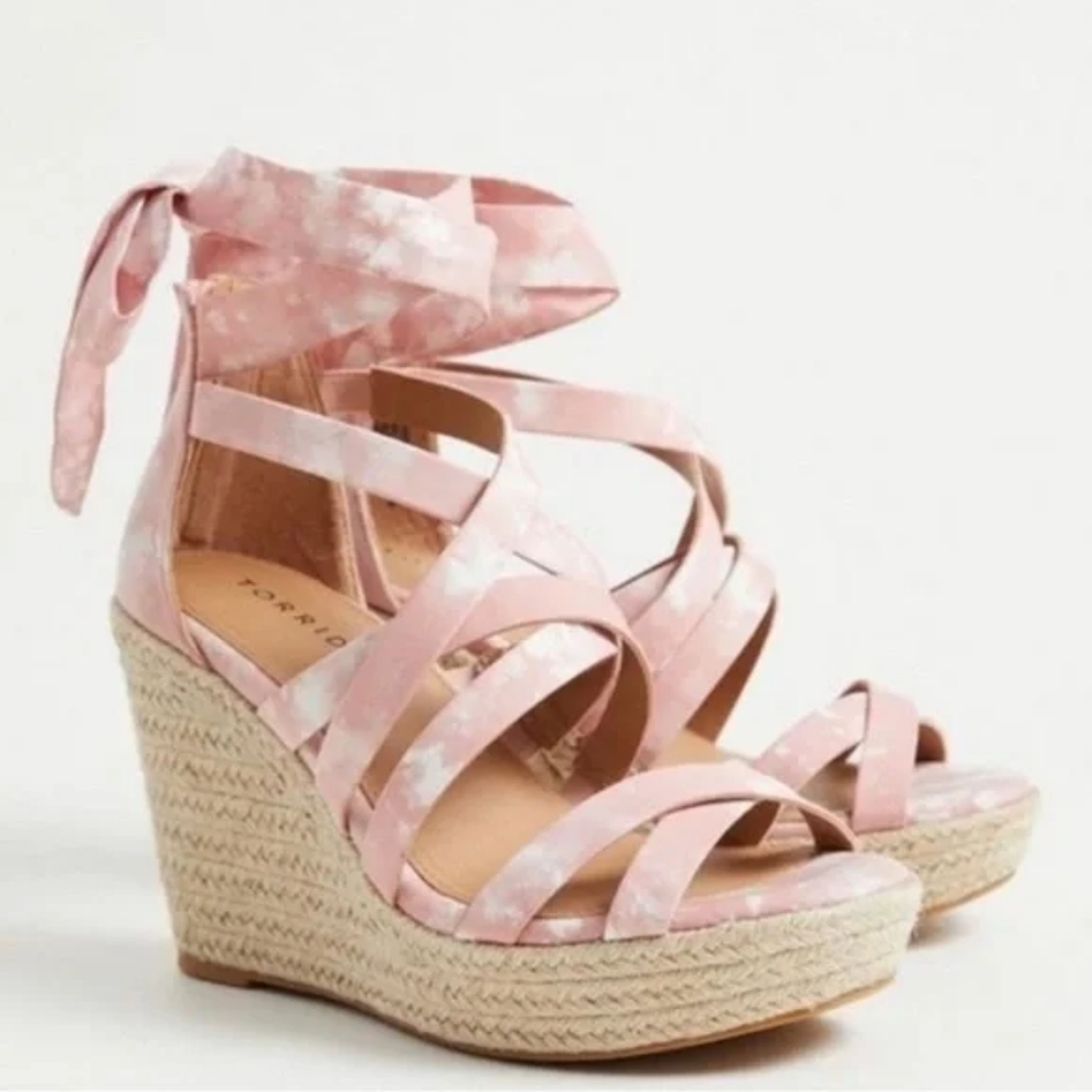Torrid Pink Strap Espadrille Wedges Size 10 5 Wide. New, never worn before.